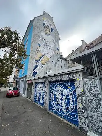 Mural of KÃ¶bi Kuhn  famous FCZ player